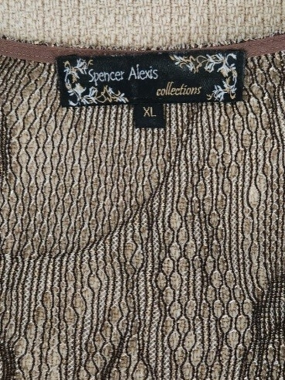 Spencer Alexis Boutique 2-piece Dress\Jacket Brown & Metallic Gold Lace, XL - Picture 8 of 16